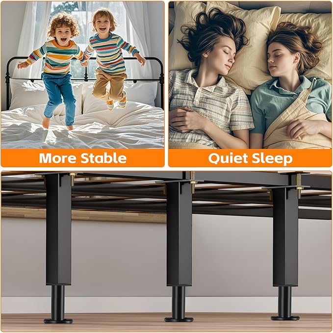 2PCS Adjustable Height Bed Support Legs, 10.2-16.5In, Metal Heavy Furniture Legs with Rubber Non-Slip for Sofa/Cabinet/Couch/Dresser/Table, Furniture Feet Replacement for King Queen Bed Frame Slat