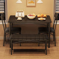 GarveeHome Dining Table Set for 4, Kitchen Table with Upholstered Chairs and Bench, Wood Rectangular Dining Table and Chairs Set for Small Space, Apartment, Dinner, Rustic Black