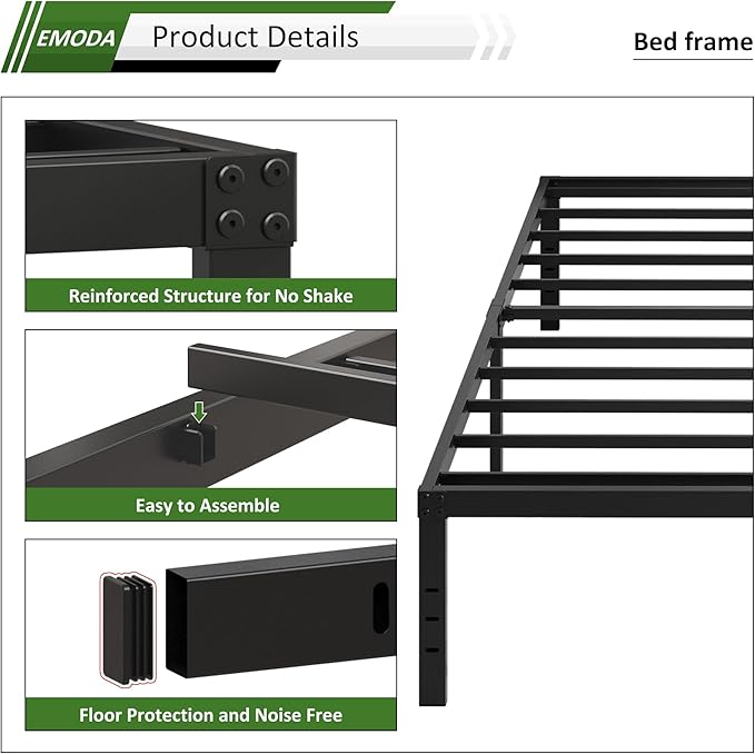 EMODA 16 Inch Black California King Bed Frames Heavy Duty Metal Platform No Box Spring Needed for Mattress Foundation, Noise Free, Easy Assembly