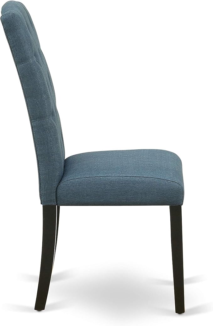 East West Furniture NOCE5-BLK-21 5 Piece Kitchen Table Set for 4 Includes a Rectangle Dining Table with Butterfly Leaf and 4 Mineral Blue Linen Fabric Parsons Chairs, 32x54 Inch, Black