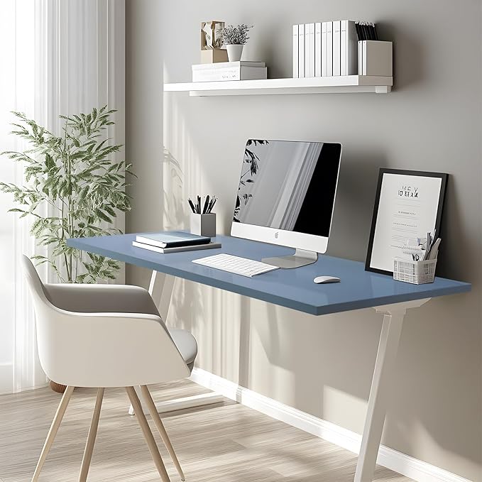 Kaboon Table Top 23.62" D x 59.1" W, Solid One-Piece Desktop, Universal Wood Countertop, Reversible Laminate Top, Double Desks, L-Desk DIY, Home and Commercial,Grayish Blue