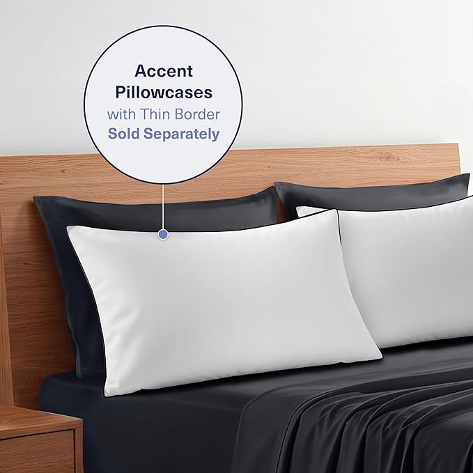 Kickoff Viscose Bamboo Sheets Full Size 4-pc 100% Organic Bamboo Viscose Bed Cooling Sheets Full Size Set Cool Bedding for hot Sleepers Sheet, Flat, Fitted, Pillowcases (Onyx Black, F)