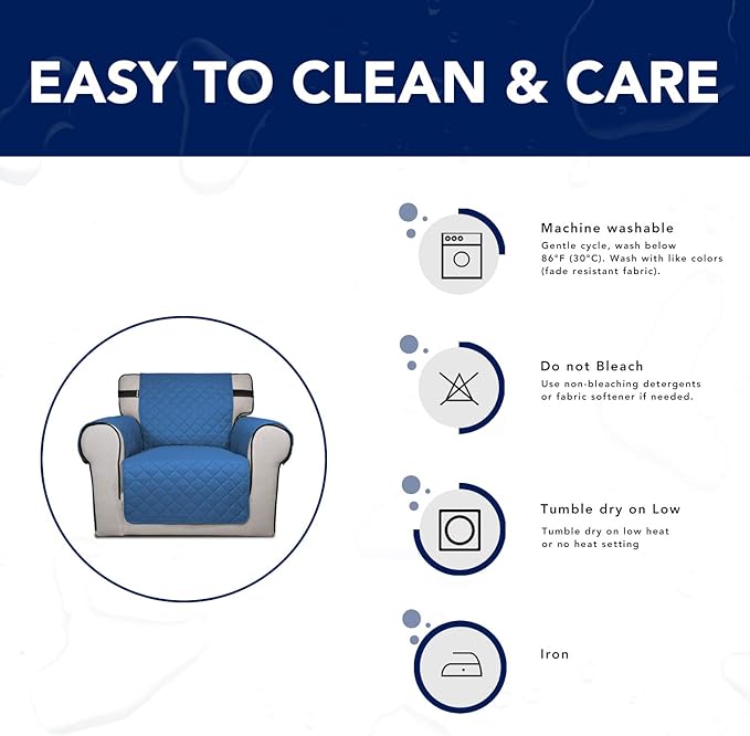 PureFit Reversible Sofa Couch Cover Water Resistant Couch Covers for 3 Cushion, Washable Furniture Cover with Non-Slip Foam and Adjustable Strap for Dogs, Pets (Sofa, Blue/Ivory)