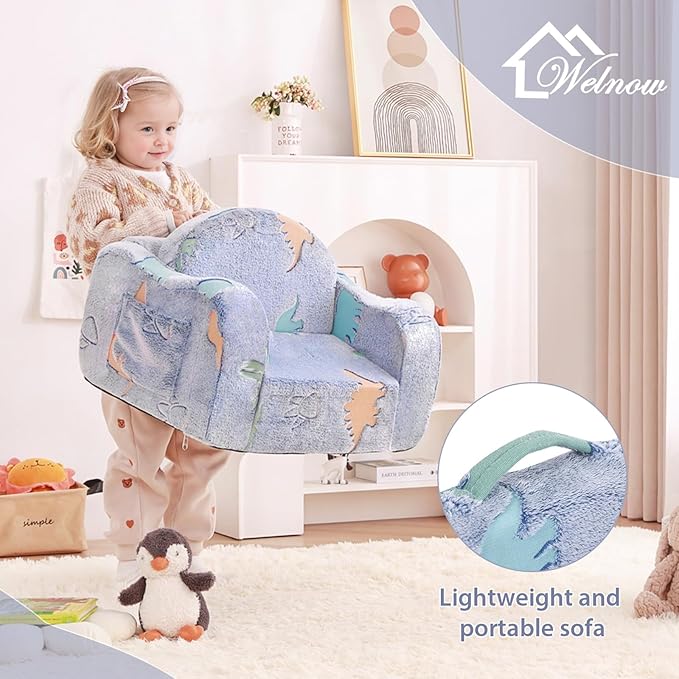 Welnow Kids Sofa, 2-in-1 Soft Sherpa Toddler Chair, Convertible Toddler Couch Lounger, Flip Out Kids Couch Chair with Side Pockets & Removable Cover for Girls and Boys, Beige