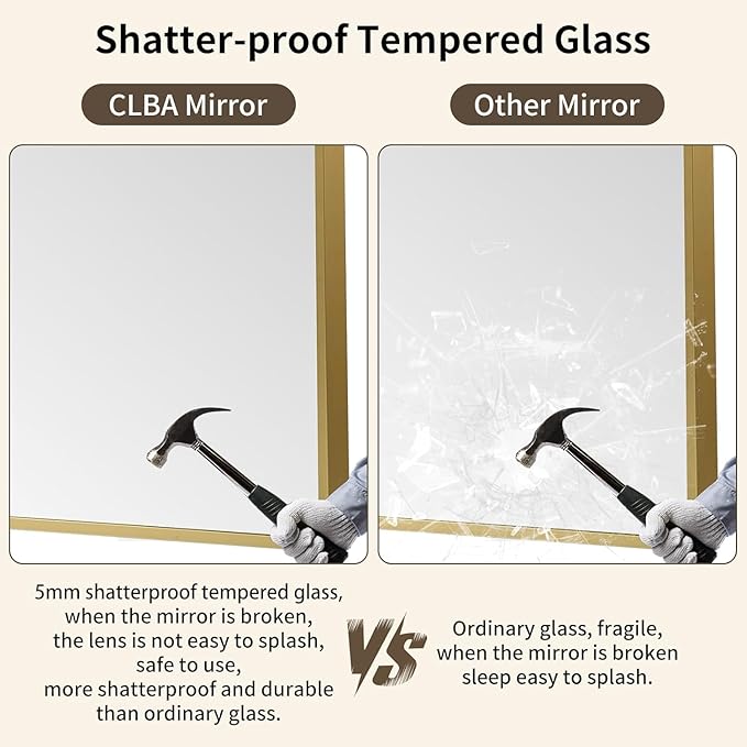 Brushed Gold Mirror, 24x36 Inch Aluminum Framed Rectangle Mirror, Anti-Rust, Tempered Glass, Square Corner Wall Mirror for Over Sink, Vanity, Bedroom, Entryway, Horizontal/Vertical
