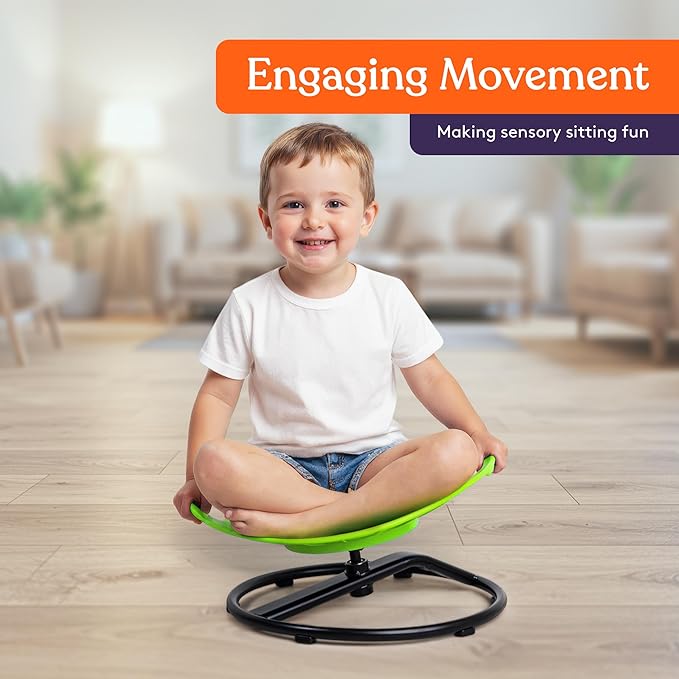 Special Supplies Smile Spinning Chair for Kids- Versatile Kids Sit and Spin Sensory Chair for Training Body Coordination for Playroom, Bedroom, or Nursery (Green)