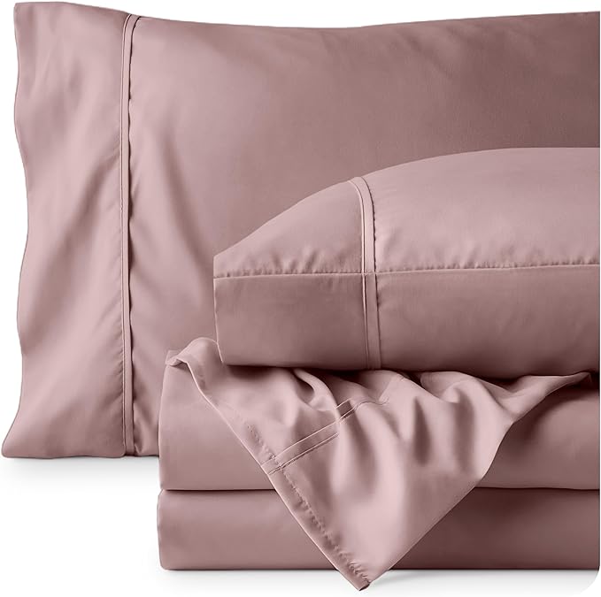 Bare Home Full XL Sheet Set - Luxury 1800 Ultra-Soft Microfiber Full Extra Long Bed Sheets - Double Brushed - Deep Pockets - Easy Fit - 4 Piece Set - Bedding Sheets & Pillowcases (Full XL, Mauve)