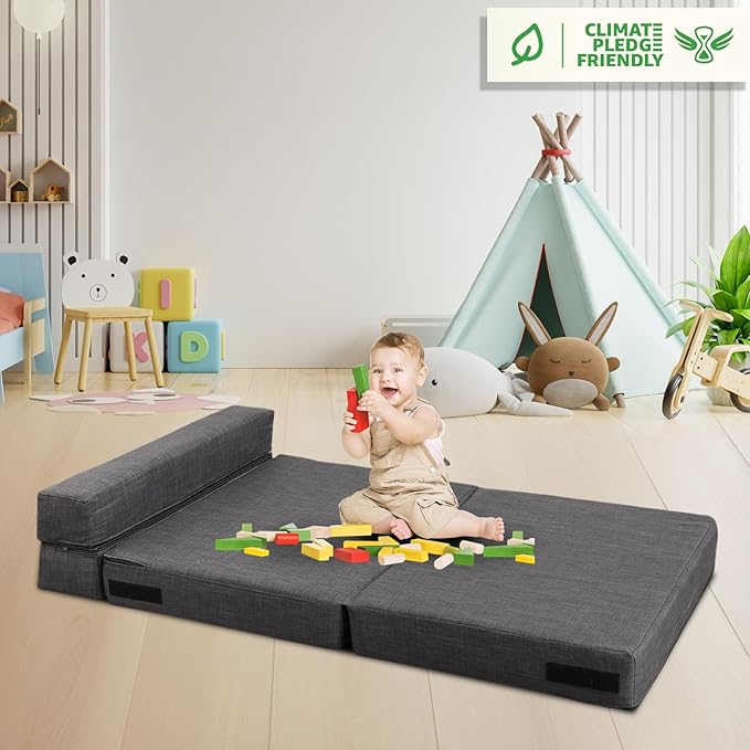 ANONER Fold Sofa Bed Couch Memory Foam with Pillow Futon Sleeper Chair Guest Bed and Fold Out Couch, Washable Cover Twin Size, Dark Gray