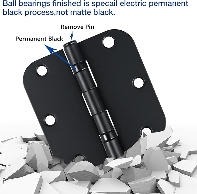 24 Pack Ball Bearing Door Hinges Matte Black 3.5 Inch 5/8"Radius Rounded Squeak Free Interior 3-1/2"Flat Iron Bifold Standard Office Bedroom Indoor for Doors 3 ½" Hardware Home House Decor Essentials