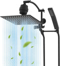 Hibbent All Metal 12'' Filtered Rainfall Shower Head with Handheld Combo, High Pressure Shower Wand, 16'' Adjustable Extension Arm, 20 Stage Shower Filter, 71'' Hose, Shower Holder, Matte Black