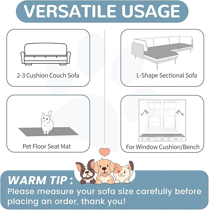 OTOB Couch Cover for Dogs Washable, Non Slip Funny Pet Couch Covers Sofa Slipcovers Cushion Mat, Plush Soft Cozy Pet Friendly Furniture Protector, All Seasons (Gray, 23.6" x 47.2")