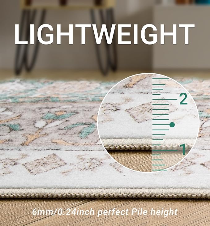 zesthome 5x7 Area Rugs - Ultra-Thin Washble Rug, Stain Resistant Anti Slip Backing Rugs for Living Room,Bedroom, Vintage Home Decor Area Rug (Green/Brown,5'x7')