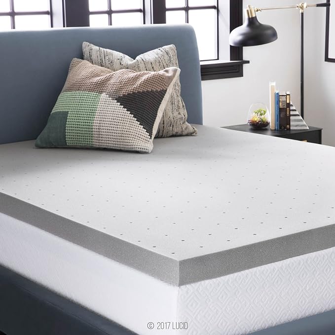 Lucid 3 Inch Ventilated Bamboo Charcoal Memory Foam Mattress Topper, CertiPUR-US Certified, Moisture and Odor Control-Twin