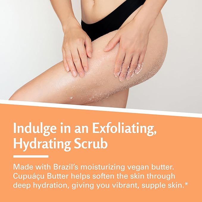 Firming & Moisturizing Brazilian Body Scrub for Body, Hands & Feet, Gentle Body Exfoliator with Cupuacu Butter, Jojoba Oil & Collagen, 16 oz (453 g) by M3