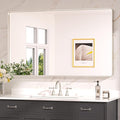 Keonjinn 48 x 30 Brushed Nickel Bathroom Mirrors for Over Sink, Large Rounded Rectangle Bathroom Vanity Mirror, Modern Decorative Silver Mirror, HD Tempered Glass Wall Mirror(Horizontal/Vertical)