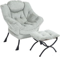 LITA Lazy Chair with Ottoman, Modern Accent Leisure Upholstered Sofa Chair, Contemporary Lounge Reading Chair with Armrests and a Side Pocket for Living Room, Bedroom & Small Space