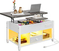 YITAHOME 4-in-1 Lift Top Coffee Table with RGB Light & Dual Tops, Multi-Function Table with Power Outlets, Storage, Converts to Dining Table Computer Desk Gaming Hub, Living Room, Home Office, White