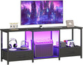 HOOBRO LED TV Stand with Storage, LED Entertainment Center with Open Shelves and Drawer, Fits TVs up to 55", Television Stand for Living Room, Bedroom, Black BB123DDS01