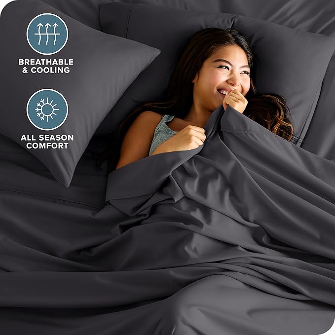 Bare Home King Sheet Set - 1800 Ultra-Soft Microfiber King Bed Sheets - Double Brushed - Deep Pockets - Easy Fit - Extra Soft - 4 Piece Set - Bedding Sheets & Pillowcases (King, Forged Iron Grey)