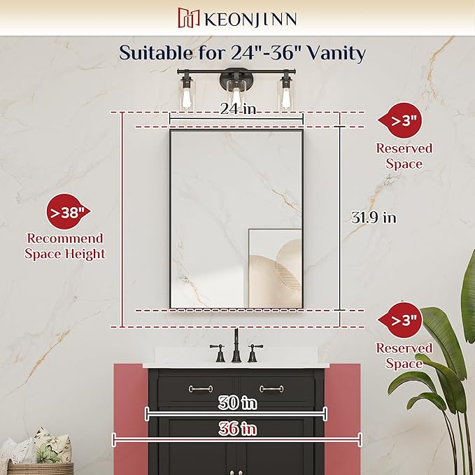 Keonjinn Gold Bathroom Vanity Mirror 24" x 32" Rectangular Wall Mirror Aluminum Alloy Metal Frame Rectangle Modern Farmhouse Mirror Square Corner Framed Mirror for Bathroom Sink(Horizontal/Vertical)