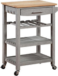 Convenience Concepts Ellaine 4 Tier Kitchen Cart with Drawer and Wine Rack, 24.75 x 16.5 x 34.5, Wirebrush Light/Butcher Block
