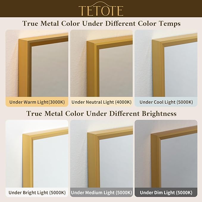 TETOTE Brushed Gold Bathroom Mirror for Over Sink 55" x 30" Large Brass Gold Beveled Framed Rectangular Vanity Mirror for Bathroom, Bedroom, Entryway, Living Room, Tempered Glass, Stronger Frame