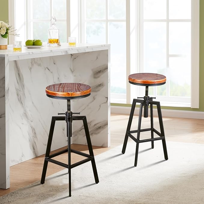 Set of 2 Industrial Vintage Kitchen Bar Stools Counter Height 25.6-31.5-inch Adjustable Stool for Pub,Kitchen,Home