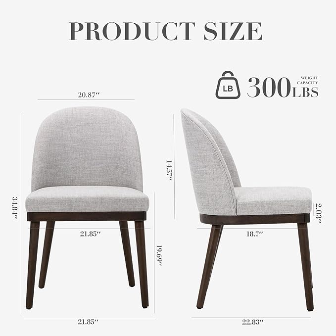 COLAMY Upholstered Dining Chairs Set of 2, Wooden Kitchen Chairs with Open Back, Modern Dining Room Chairs with Wood Frame, Dinner Side Chairs for Dining Room Kitchen Restaurant, Light Grey