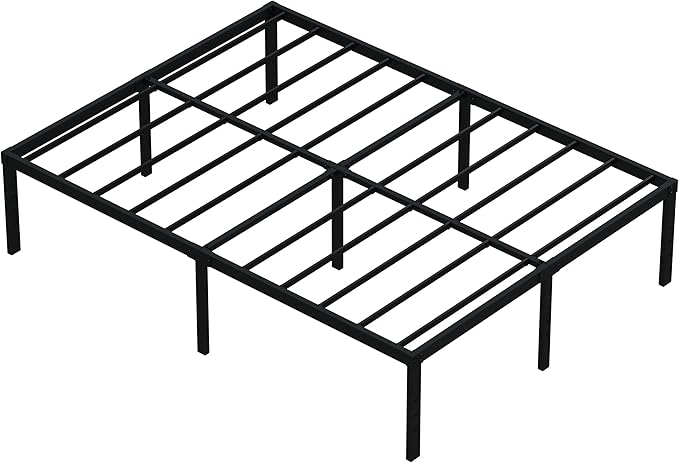 18 Inch Queen Bed Frame No Box Spring Required, Metal Platform Queen Size Bed Frames with High Storage, Eassy Assembly 3,500 Lbs Heavy Duty Bedframes, Black