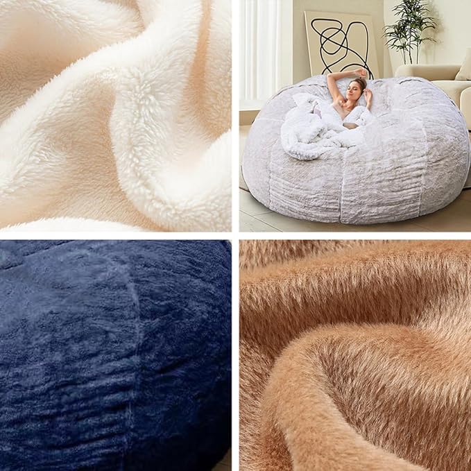 Bean Bag Chair for Adults Kids Without Filler Comfy Giant Round Lazy Sofa Chair Cover Floor Chair Cover for Bedroom Living Room, 7FT, Khaki