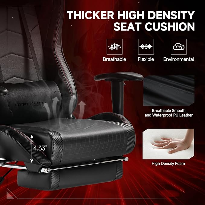 GTPLAYER Gaming Chair with Bluetooth Speakers, Adjustable Backrest and Height, 3D Armrests, Footrest, Ergonomic Computer Chair for Gamers (Dark Black)