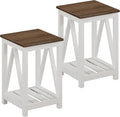 ChooChoo Farmhouse End Table, Rustic Vintage End Side Table with Storage Shelf for Small Spaces, Nightstand Sofa Table for Living Room, Bedroom White 2 Pack