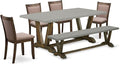 East West Furniture V797MZ748-6 6 Piece Modern Dining Table Set Contains a Rectangle Wooden Table with V-Legs and 4 Coffee Linen Fabric Parson Chairs with a Bench, 40x72 Inch, Multi-Color