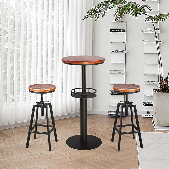 Set of 2 Industrial Vintage Kitchen Bar Stools Counter Height 25.6-31.5-inch Adjustable Stool for Pub,Kitchen,Home