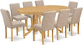 East West Furniture VAAB9-OAK-04 9 Piece Dining Table Set Includes an Oval Dining Room Table with Butterfly Leaf and 8 Light Tan Linen Fabric Parsons Chairs, 40x76 Inch, Oak