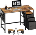 Ｍａｉｈａｉｌ Maihail Small Desk with Drawers, 40 inch Computer Desk with Shelves, Writing Desk with Storage, Small Office Desk with Metal Frame, Rustic Brown
