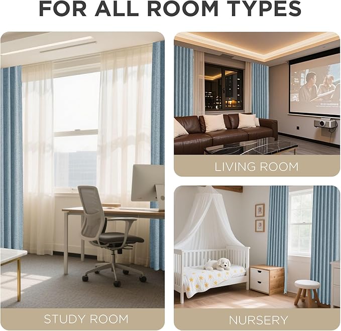 Joydeco 100% Blackout Curtains for Bedroom - Natural Linen Curtains 42" W x 84" L Long, Thermal Insulated 2 Panels Light Blocking Drapes, Rod Pocket & Back Tabs, Darkening Privacy for Living Room