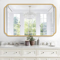 30"x48" Gold Bathroom Mirror for Wall, Large Brass Gold Bathroom Vanity Mirror for Over Sink, Rounded Rectangle Mirror in Premium Iron Metal Frame Hangs Horizontal Or Vertical