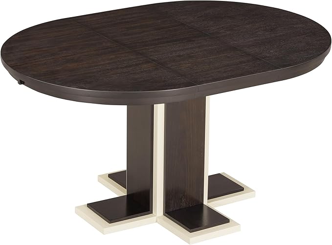 Ball & Cast Farmhouse Extendable Dining Table for 4-6, 42"-58" Extendable Kitchen-Table with a 16" Leaf, Round Ellipse Retro Wood Dining Room-Table w/Double Layer Base,Two Tone Color, Espresso