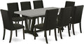 East West Furniture V697FL624-9 9 Piece Kitchen Table Set Includes a Rectangle Dining Table with V-Legs and 8 Black Linen Fabric Parson Dining Room Chairs, 40x72 Inch, Multi-Color