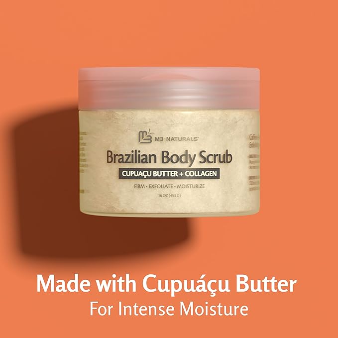 Firming & Moisturizing Brazilian Body Scrub for Body, Hands & Feet, Gentle Body Exfoliator with Cupuacu Butter, Jojoba Oil & Collagen, 16 oz (453 g) by M3