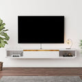 Floating TV Stand, 55'' Wall Mounted Entertainment Center TV Media Console, Floating Shelves with Door, Floating TV Cabinet Large Storage TV Bench for Living Room (White, 55.11IN)