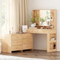 Large Makeup Vanity Desk with Mirror and Lights, Vanity Desk with 8 Drawers & Storage Shelves, Vanity Table with Power Outlet, 3 Color Modes & Adjustable Brightness Dressing Table, Bedroom,Oak
