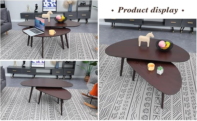 FIRMINANA Mid Century Modern Coffee Table,Large Oval Small Mangotop Coffee Table for Small Spaces, Espresso-47.3" W x23.63 D x 17.72" H
