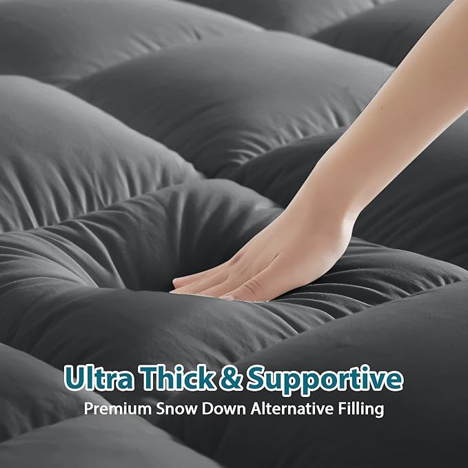 CYMULA Full Size Mattress Topper - Extra Thick Cooling Mattress Pad Cover for Back Pain - Soft Mattress Protector Firm Bed Topper Pillow Top with 8-21 Inch Deep Pocket 3D Snow Down Alternative Fill