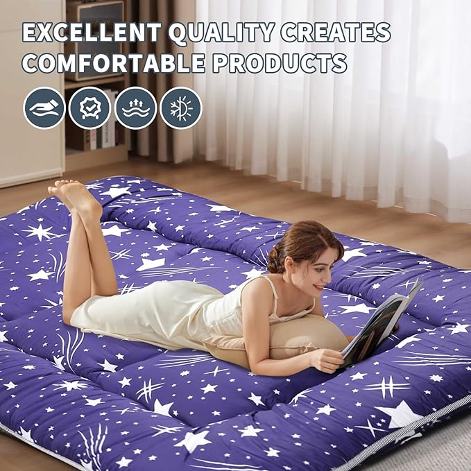 Japanese Floor Mattress,4" Thicken Japanese Floor Sleeping Pad Foldable,Futon Mattress Suitable for Camping and Guest Room (Blue, Full (80" X 47"))