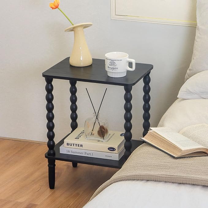 End Tables Set of 2, Small Side Table with Storage Shelf, Nightstands for Bedroom Set of 2 for Living Room, Office and Small Spaces (Black)