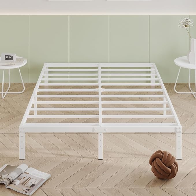 12 Inch White Full Size Bed Frame, Heavy Duty Bed Frame Full Size Mattress Foundation, No Box Spring Needed, Easy Assembly, Noise-Free