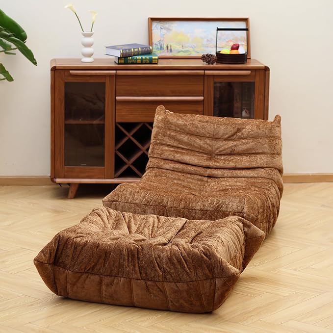 N&V Fireside Chair, Mid Century Armless Floor Sofa, Soft Premium Chenille Floor Lounge Chair, Foam Sofa Accent Chair for Living Room Bedroom and Office (Brown, Single)