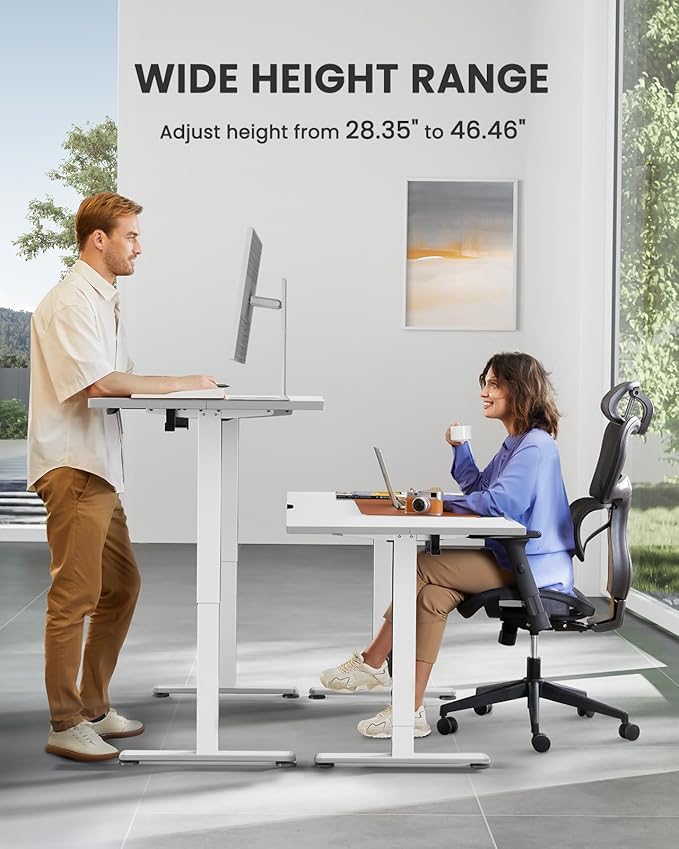 ErGear Height Adjustable Electric Standing Desk, 63 x 28 Inches Sit Stand up Desk, Large Memory Computer Home Office Desk with Two-Piece Desktop (White)